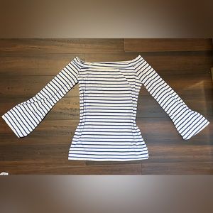 Silky Soft 70s Bell Sleeve Off-Shoulder Striped Top